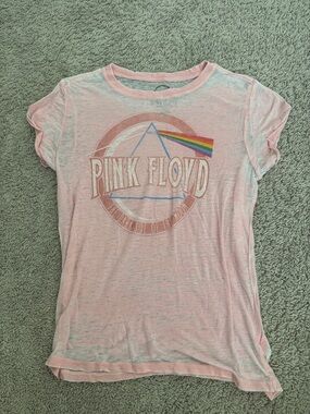 Pink Floyd Girls Pink Graphic Tee with Prism Rainbow